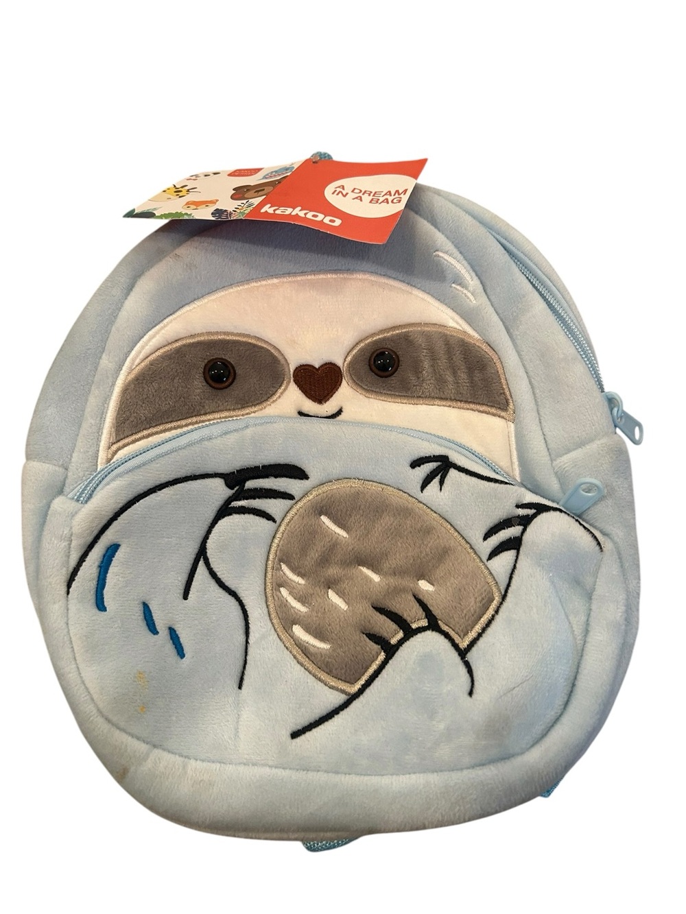 Light Blue Sloth Plush Kids Backpack with Heart Nose